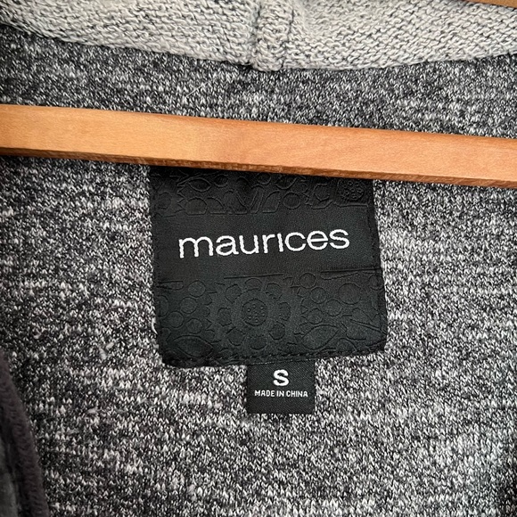 Womens Maurices Black Gray Button Up Denim Hoodie Jacket Distressed Size Small - Picture 3 of 4